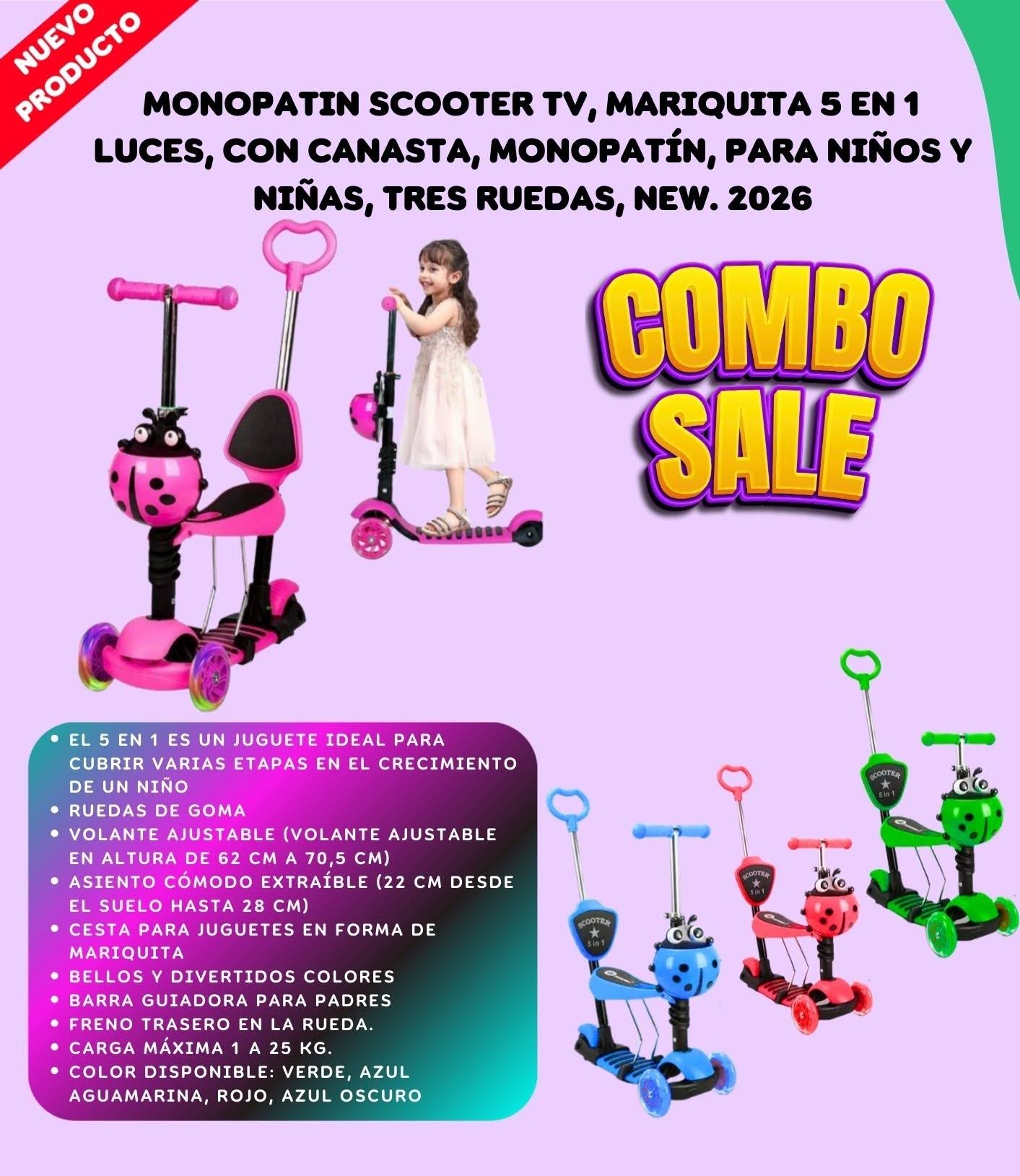 Monopatin 5 En 1 Scooter Mariquita - Imagen 5